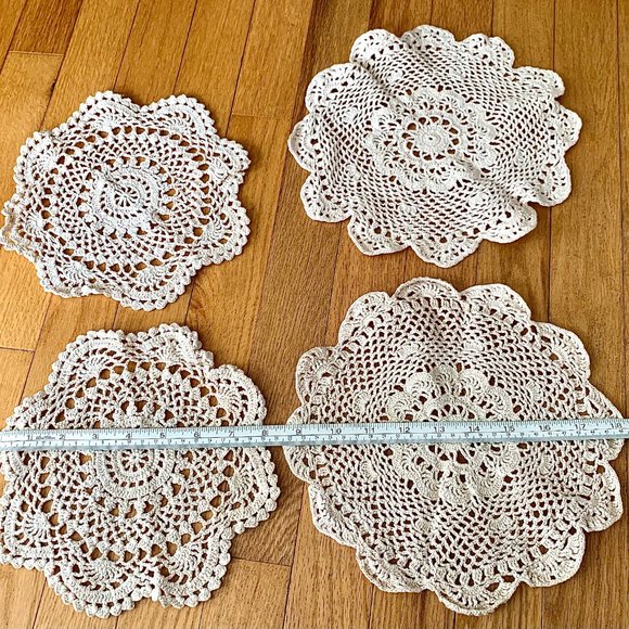 Crochet Cotton Table Cover Lace Doilies - Four (4) - Picture 2 of 4